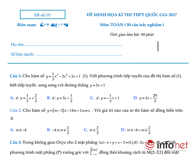 Thí sinh hoang mang với đề minh họa trắc nghiệm môn Toán trên mạng - 1