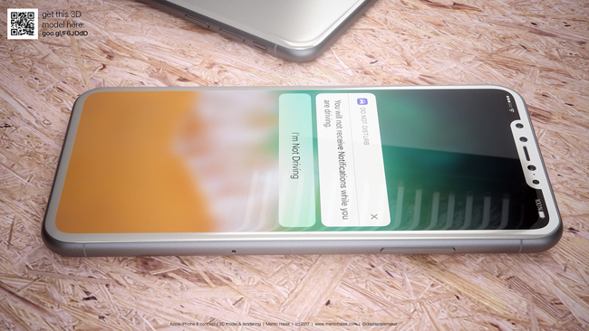 Đúng như những tin đồn thời gian gần đây về mẫu iPhone 8 của Apple, nhà thiết kế tài ba đã làm cho bản concept của mình một cụm camera kép hơi lồi mặt sau và đặt dọc thân máy.