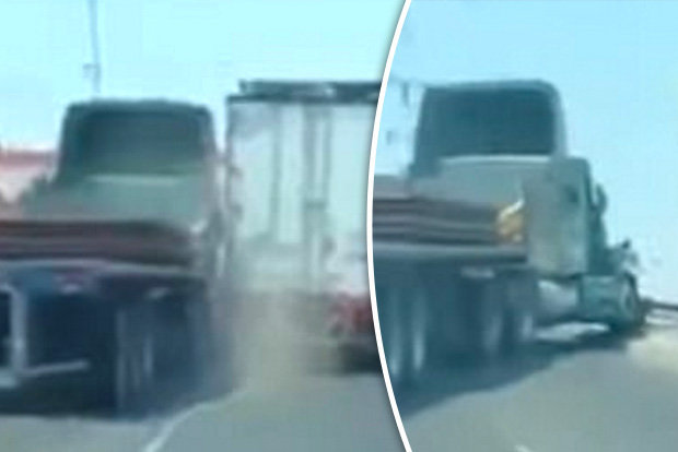 Video: Hai xe tải “đại chiến”, đâm nhau văng khỏi cầu - 1