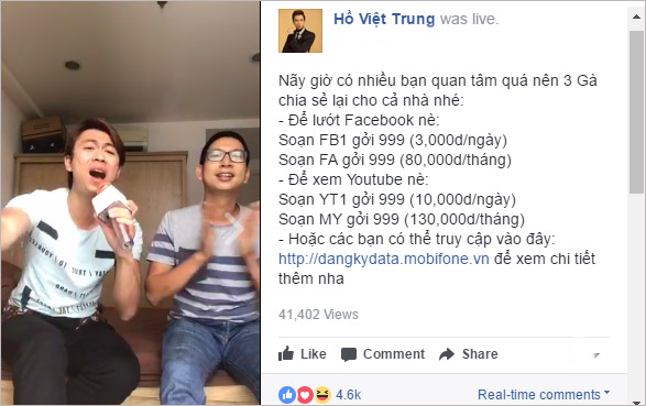 Hồ Việt Trung livestream hát Bolero với gói Facebook data siêu rẻ - 1