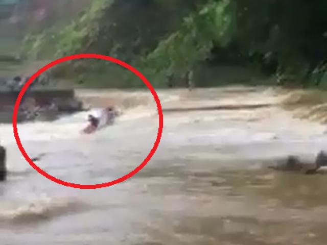 Clip: Cố đi qua đập tràn, người đàn ông cùng xe máy bị nước lũ cuốn trôi