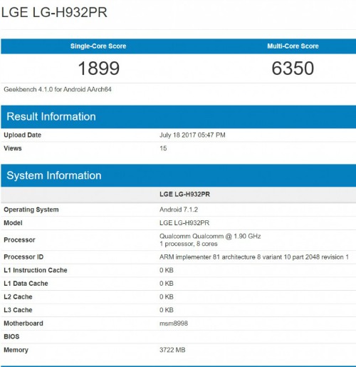 LG V30 lộ điểm hiệu năng và cấu hình - 1