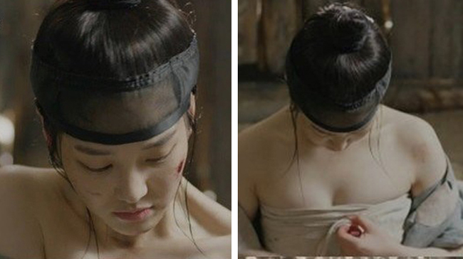 Phim cổ trang Hàn còn đưa chi tiết nhân vật nữ nhi thời phong kiến cởi vải quấn ngực để bó vết thương cho nhân vật nam là điều cũng không phù hợp thực tế.