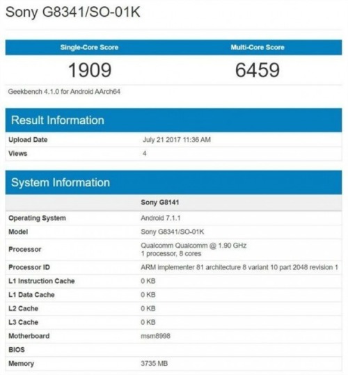 Sony Xperia XZ1 lộ điểm hiệu năng, tích hợp chip Snapdragon 835 - 1