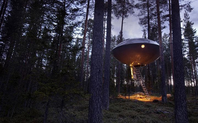 1. Treehotel tại Harads, Thụy Điển

Khách sạn độc đáo này nằm giữa rừng thông ở Harad, với những căn phòng trông như những cabin với nắp bằng kính, thậm chí có những phòng giống như đĩa bay của người ngoài hành tinh. Khách sạn này có phòng tắm hơi thiết kế rất đặc biệt.