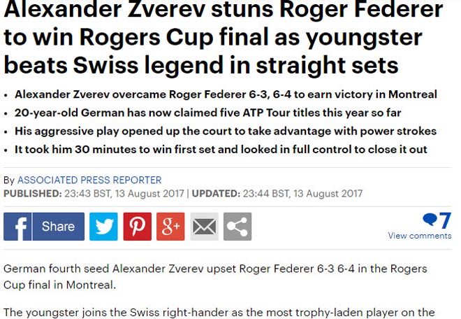 Thế giới choáng váng: &#34;Vua&#34; Federer gục ngã bởi &#34;Hoàng tử&#34; Zverev - 1