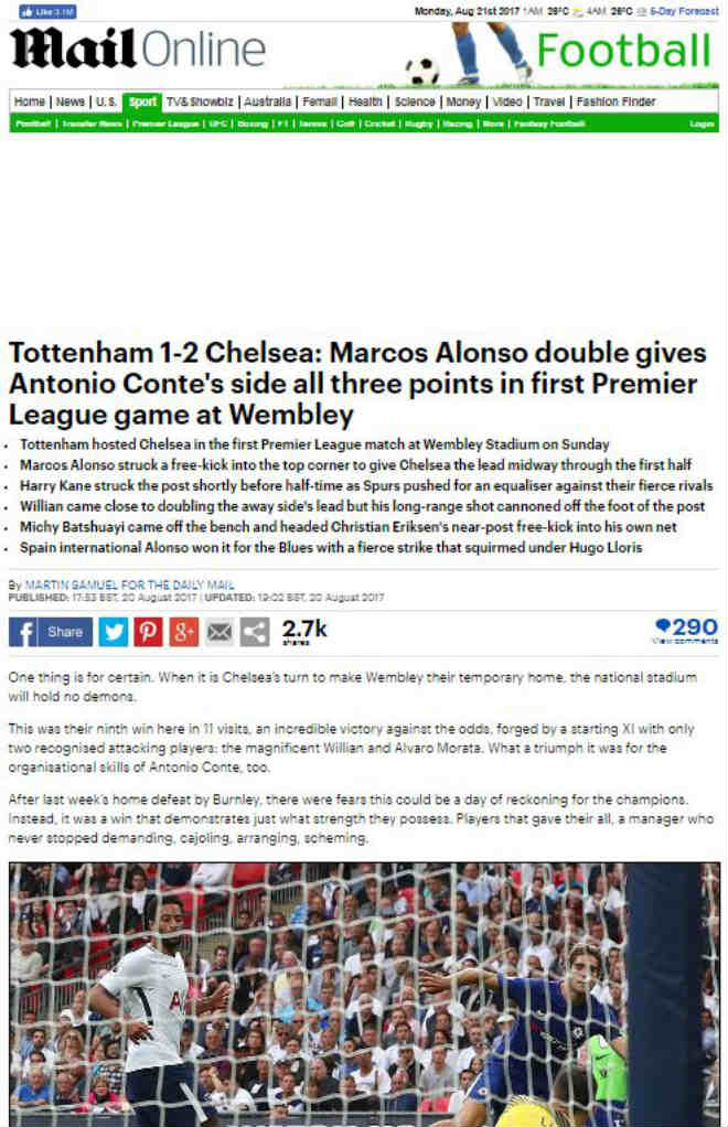 Chelsea hạ Tottenham: Báo chí phát sốt vì Alonso, chê Morata quá tệ - 1