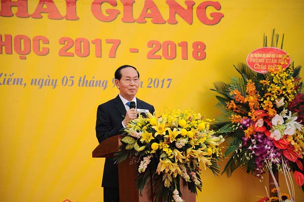 Chủ tịch nước Trần Đại Quang đánh trống khai giảng năm học mới - 1