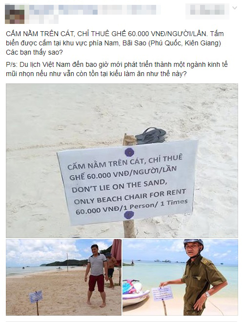 Tấm bảng “cấm nằm trên cát” ở biển Phú Quốc khiến du khách bức xúc - 1