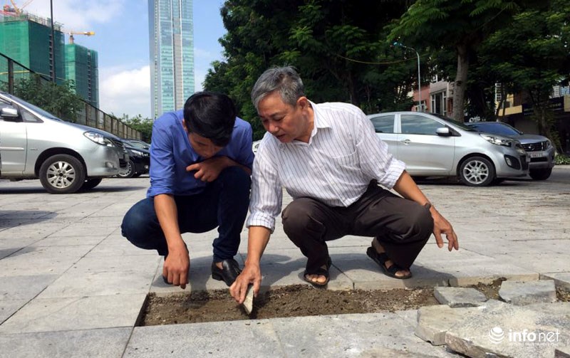 Hà Nội: Công trình lát đá vỉa hè mới làm xong đã nát bét - 9