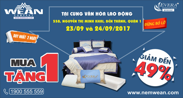 Ngày hội khuyến mãi mua 1 tặng 1 giảm giá 49% chăn drap gối nệm cao cấp Wean - 1