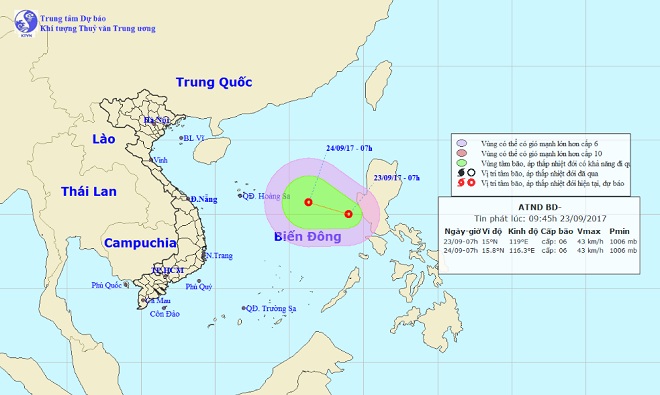 Áp thấp nhiệt đới giật cấp 8 trên Biển Đông, hướng vào nước ta - 1