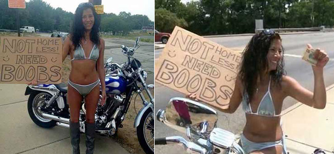 Chrissy Lance, một bà mẹ đơn thân 37 tuổi, sống tại thành phố Akron (bang Ohio, Mỹ), gây sốc bằng việc mặc một bộ bikini đứng cạnh một chiếc xe  hầm hố và cầm một tấm biển xin tiền đi bơm ngực.