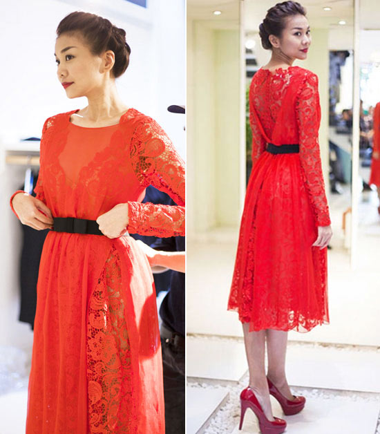 7 chiếc đầm ren đỏ tế nhị của sao Việt - 5