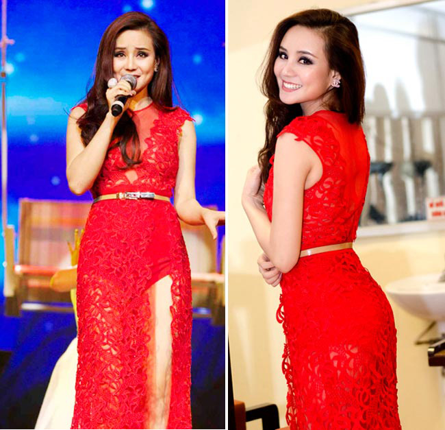 Ca sĩ Vy Oanh rất chú trọng trong ăn mặc. Chiếc váy đỏ trong ngày cuối năm là sự lựa chọn đẹp mắt