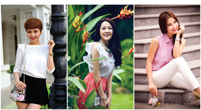 Trong những shoot hình mới nhất được thực hiện vào đầu tháng 11 của nhiếp ảnh gia Phạm Hoài Nam, Bảo Anh, Diễm My 9X và Miu Lê đều chọn phong cách dịu dàng, nữ tính cùng hai tông màu chủ đạo là trắng và hồng.
