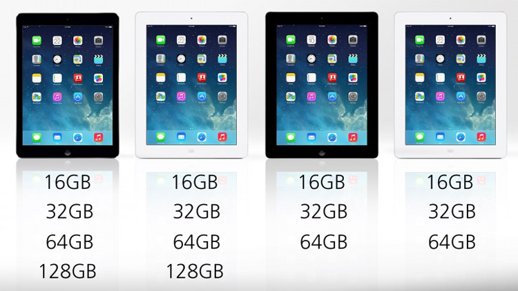 Giống như iPad 4, mẫu iPad Air cũng có nhiều lựa chọn về dung lượng hơn
