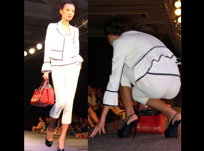 Người mẫu Lê Thúy quỵ ngã trên sàn catwalk
