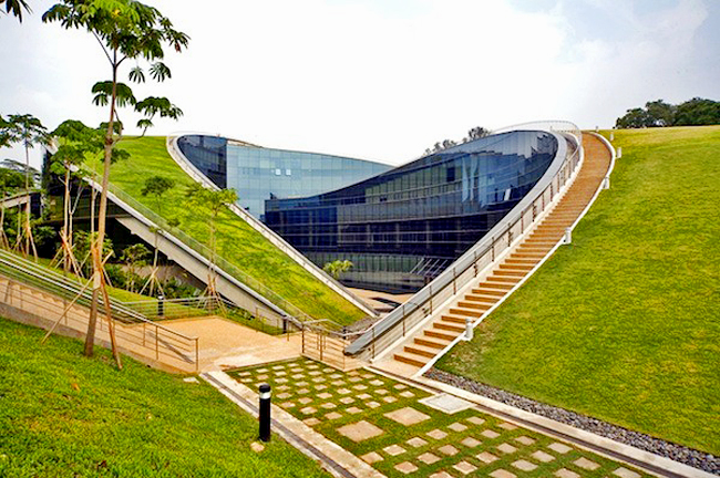 Đại học Công nghệ Nanyang (Singapore) nổi tiếng với tấm mái cỏ dài bất tận.
