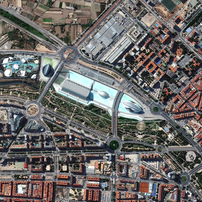 Công viên Palau de les Artes Reina Sofia và Gulliver ở thành phố Valencia, Tây Ban Nha. Ảnh: DigitalGlobe.
