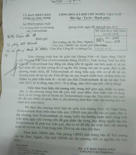 Quảng Ninh sửa văn bản “trả lương qua Techcombank” - 1