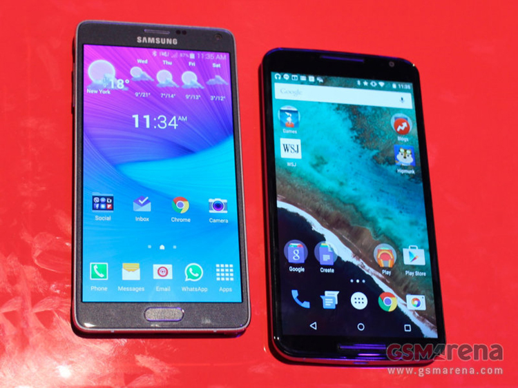 Màn hình của Nexus 6 kích thước 5 inch, nhỏ hơn kích thước 5,2 inch của Moto X 2014
