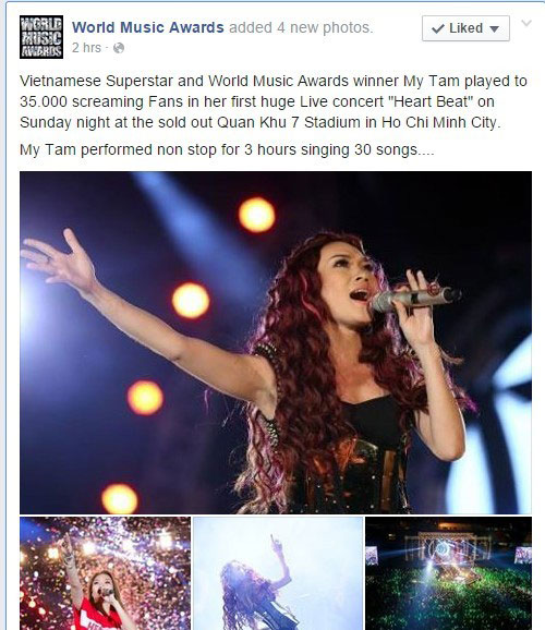 Live concert Mỹ Tâm được fanpage giải thưởng thế giới quan tâm - 1