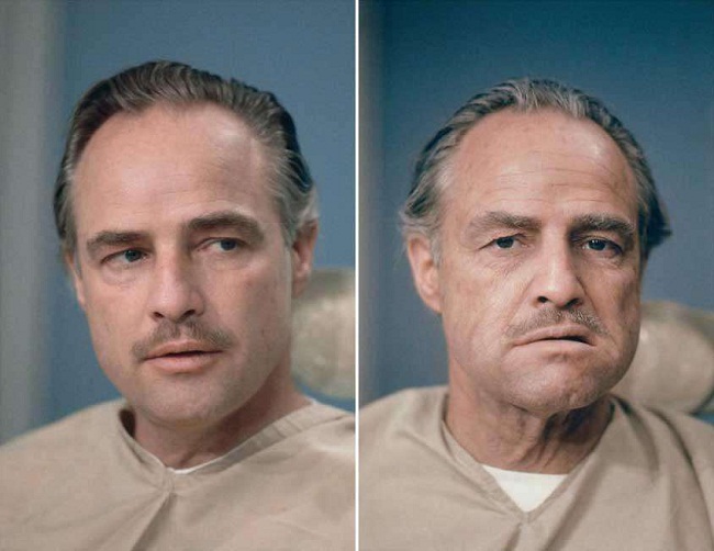 Diễn viên Marlon Brando trước và sau khi hóa trang để bào vai 'Bố già'


