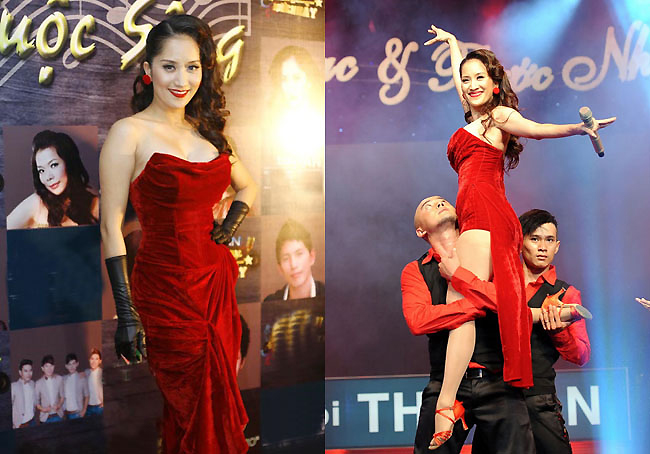 Một người đẹp váy đỏ quyến rũ khác là 'nữ hoàng dancesport Khánh Thi'.
