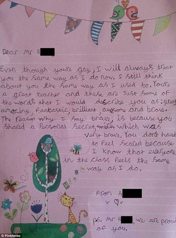 Cô bé 9 tuổi viết thư cho thầy giáo đồng tính - 1
