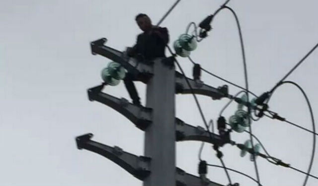 Dại dột trèo lên cột điện sau khi cãi nhau với bạn gái - 1