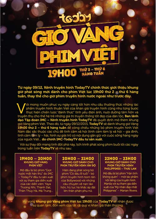 TodayTV mở khung giờ Vàng phim Việt lúc 19h00 - 2