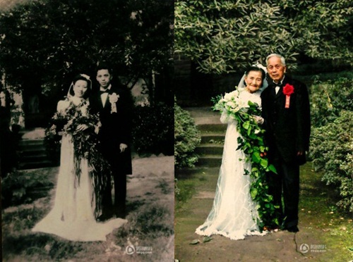 Cặp đôi tái tạo ảnh cưới nhân kỷ niệm 70 năm ngày cưới - 1
