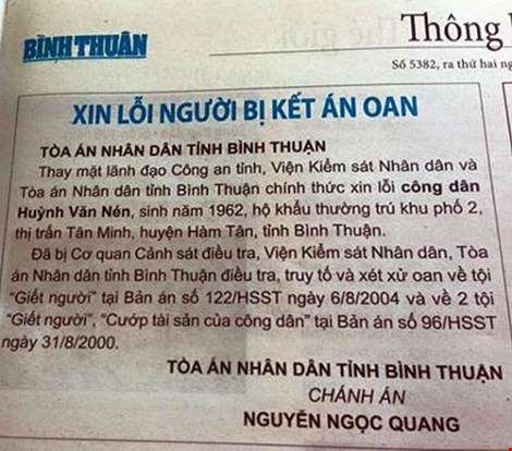 Đăng báo "xin lỗi" ông Huỳnh Văn Nén - 1
