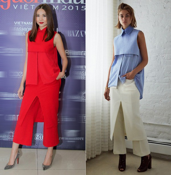 Trang phục mà Thanh Hằng mặc khi "cầm cân nảy mực" tại Vietnam's Next Top Model cũng bị cho là "đạo" của một thương hiệu đến từ Australia. 