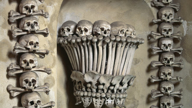 Giống như nhà nguyện bằng xương ở Bồ Đào Nha, hang chứa hài cốt Sedlec ở Cộng hòa Czech là nơi lưu giữ xương của khoảng 40.000 người.