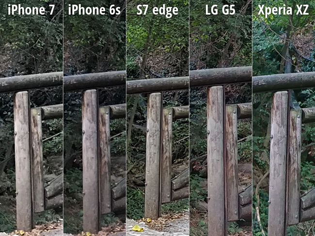 Ảnh chụp cây cầu: LG G5 được 8.5 điểm; Galaxy S7 edge được 7.5 điểm; iPhone 7 được 6.5 điểm; iPhone 6s được 6.5; Sony Xperia XZ được 6.5 điểm