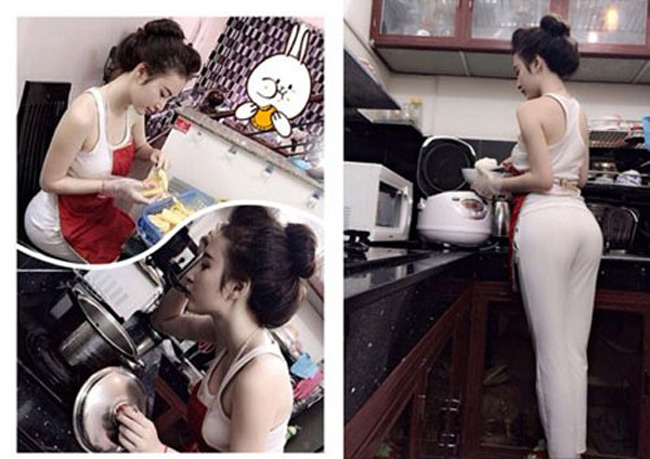 Angela Phương Trinh cũng từng gặp phải chỉ trích khi mặc đồ quá gợi cảm vào bếp.