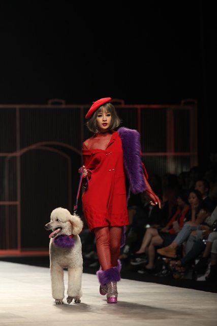Chi Pu hờ hững vai trần dắt chó 1000 USD lên sàn catwalk - 1