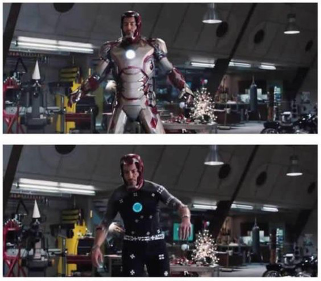 Chàng người sắt Ironman trông vạm vỡ trong bộ trang phục giáp sắt tưởng như được may rất cầu kỳ nhưng thực tế chỉ là ảnh ảo do công nghệ tạo ra.