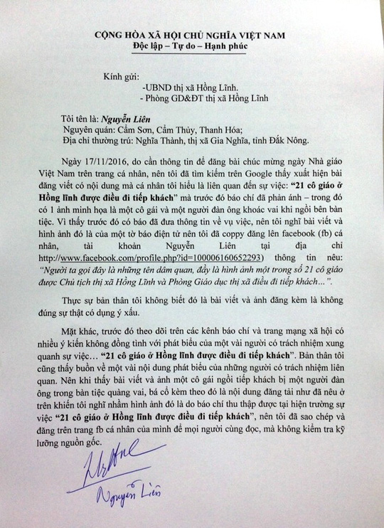 Xin giáo viên Hồng Lĩnh tha thứ vụ bịa đặt trên facebook - 1