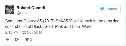 Samsung Galaxy A5 &#40;2017&#41; sẽ có 4 tùy chọn màu - 1