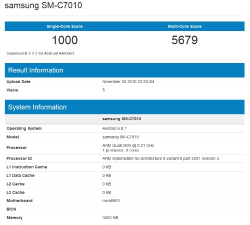 Samsung Galaxy C7 Pro lộ thông số trên GeekBench - 1