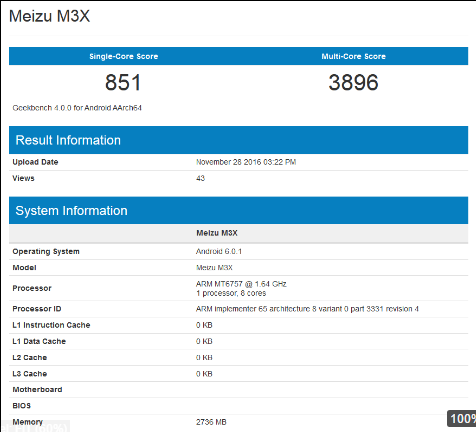 Meizu M3X và Meizu Pro 6 Plus lộ thông số trên GeekBench - 1