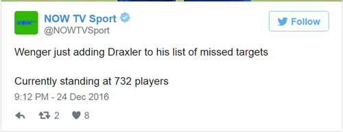 Arsenal lại bị cười nhạo vì để tuột Draxler - 1