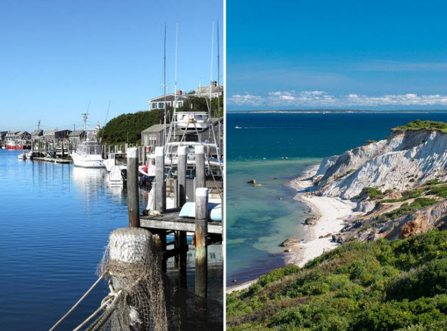 Martha's Vineyard, Massachusetts: Hòn đảo này có dân số khoảng 15.000 người, lượng du khách tới đây vào mùa hè có thể tăng lên hơn 100.000 người. Được bao quanh bởi Đại Tây Dương, Martha's Vineyard nổi tiếng với những cồn cát, bến cảng tấp nập thuyền bè, đồng quê thanh bình và bãi biển đẹp.