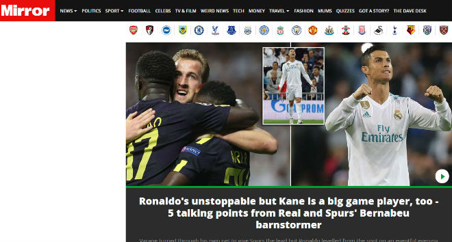 Báo Anh tiếc vì Tottenham hòa Real, khen Harry Kane ngang cơ Ronaldo - 1