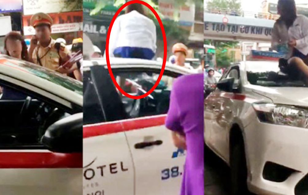Nữ tài xế taxi mặc váy leo nóc xe “ăn vạ” CSGT - 1