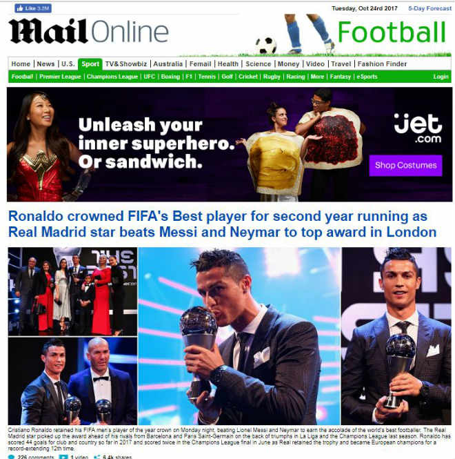 Ronaldo hay nhất: Báo chí kính nể tôn là &#34;Vua&#34;, Messi - Ronaldo không bầu cho nhau - 1