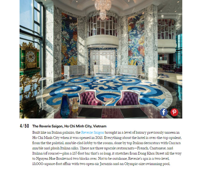 The Reverie Saigon lọt top 5 khách sạn tốt nhất thế giới - 1